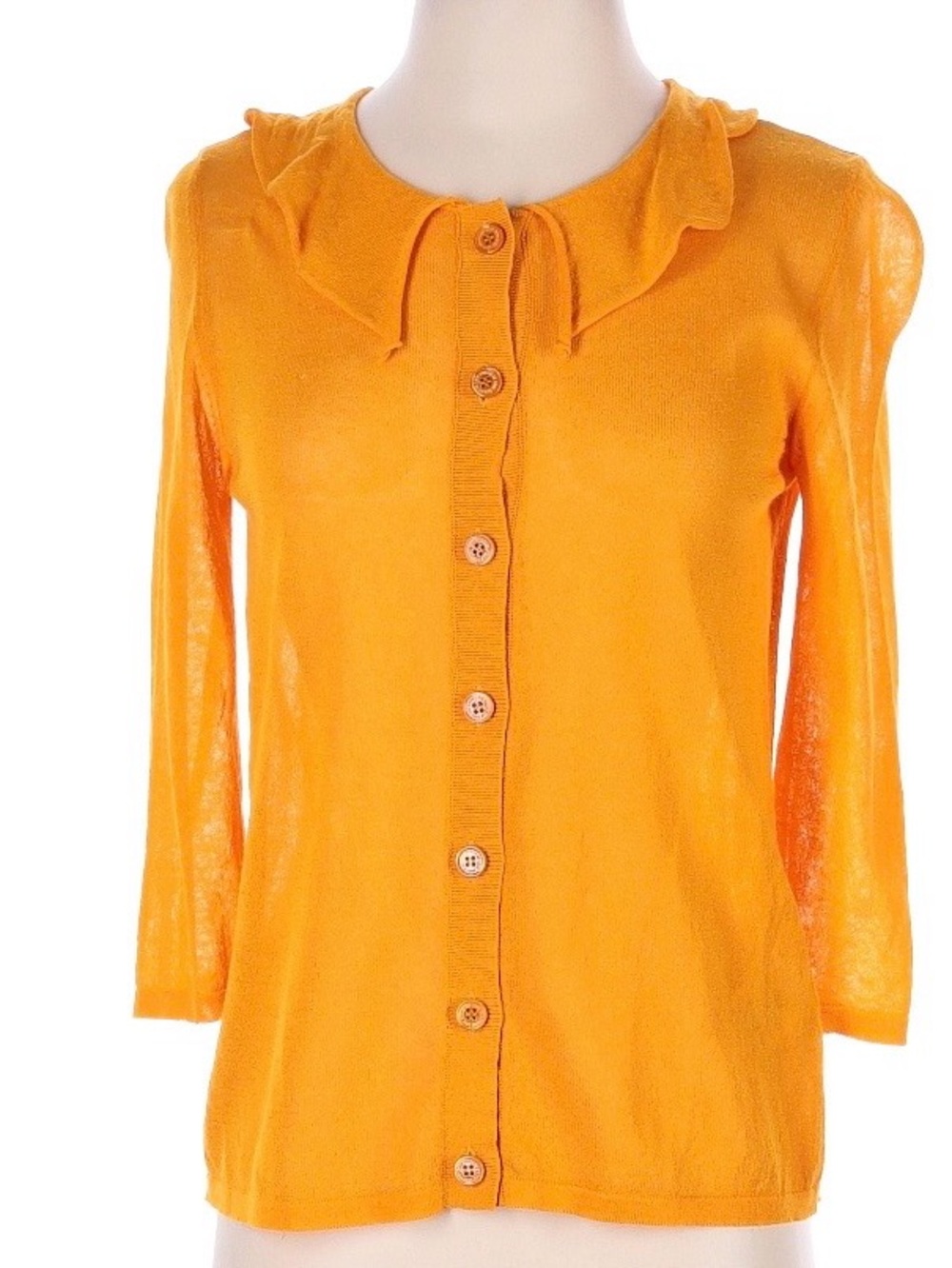 Love Moschino Bright Orange Ruffle-Collar Button Cardigan